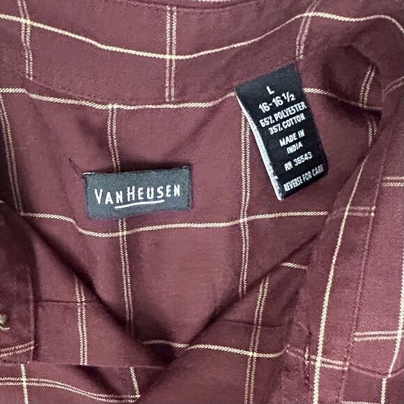 Van Heusen Mens Large Burgandy Plaid Button Up Shirt Long Sleeve 16 - 16.5 - Picture 5 of 7